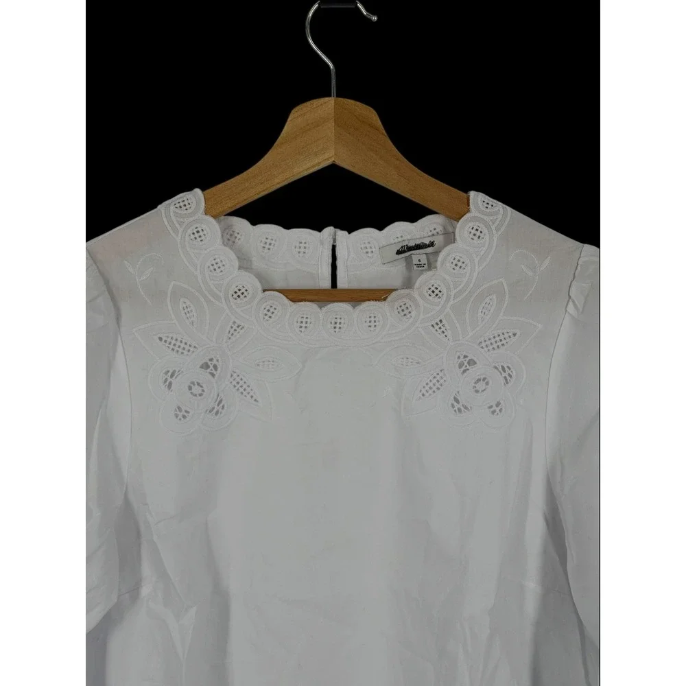 Madewell Embroidered Puff-Sleeve Top in Poplin White Small NEW